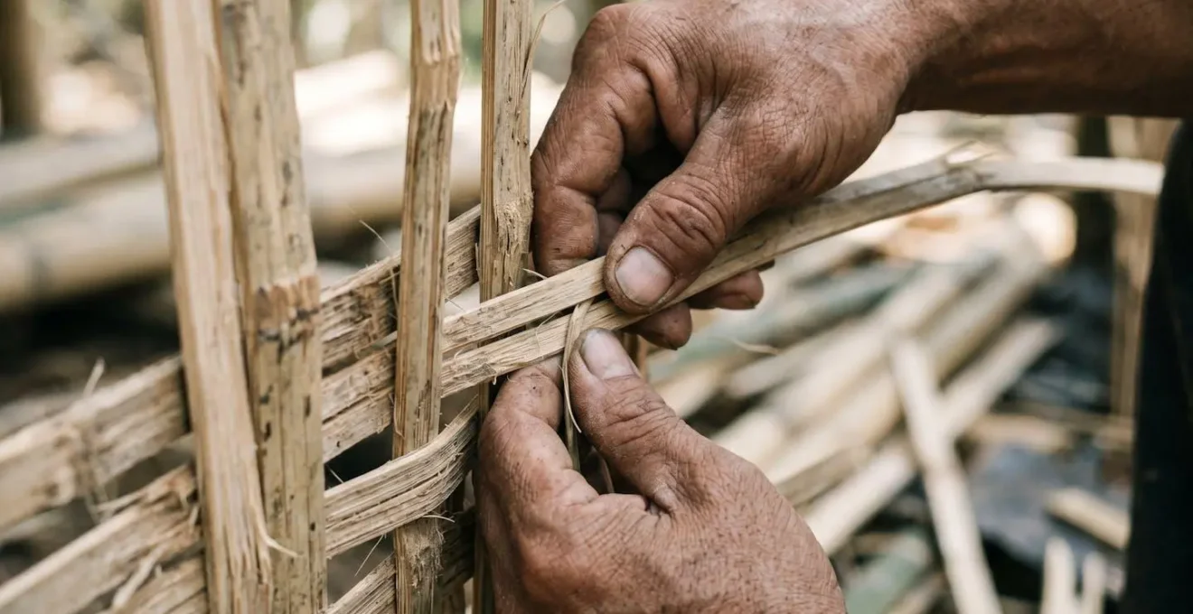 Traditional construction of eco-lodge using local bamboo and sustainable materials