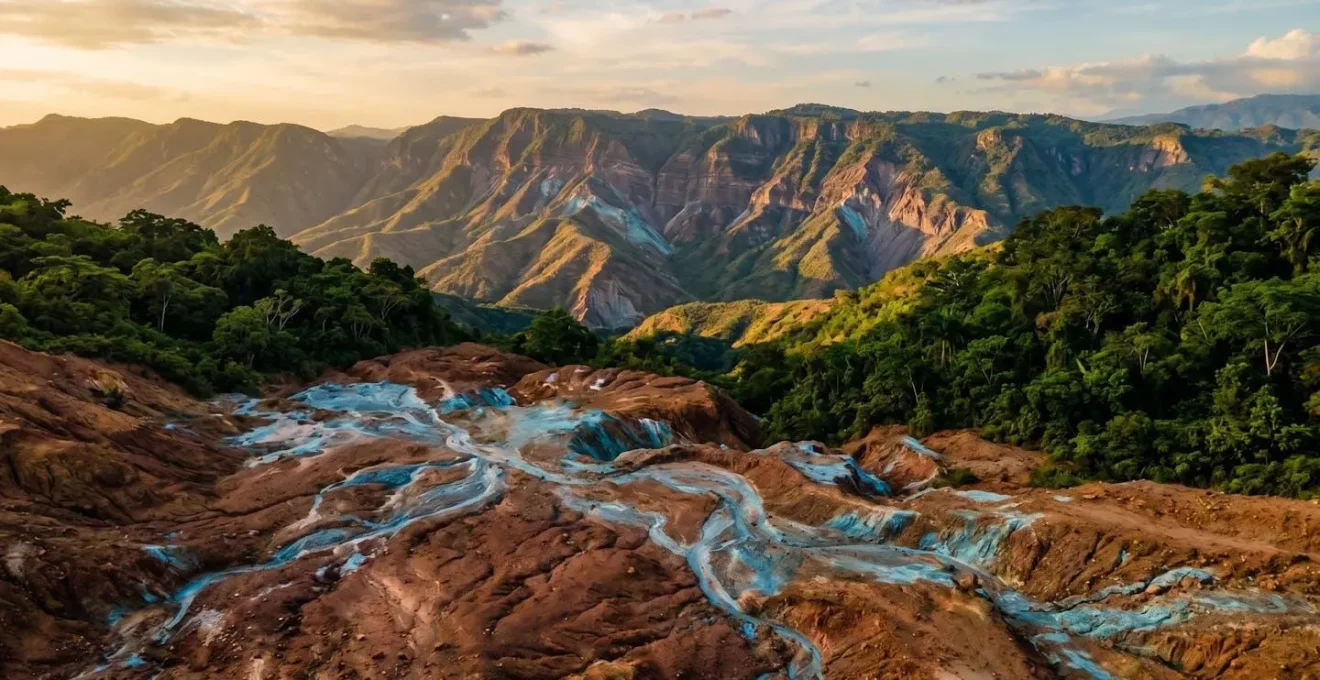 Aerial view of Bahoruco mountain range showing larimar mining area