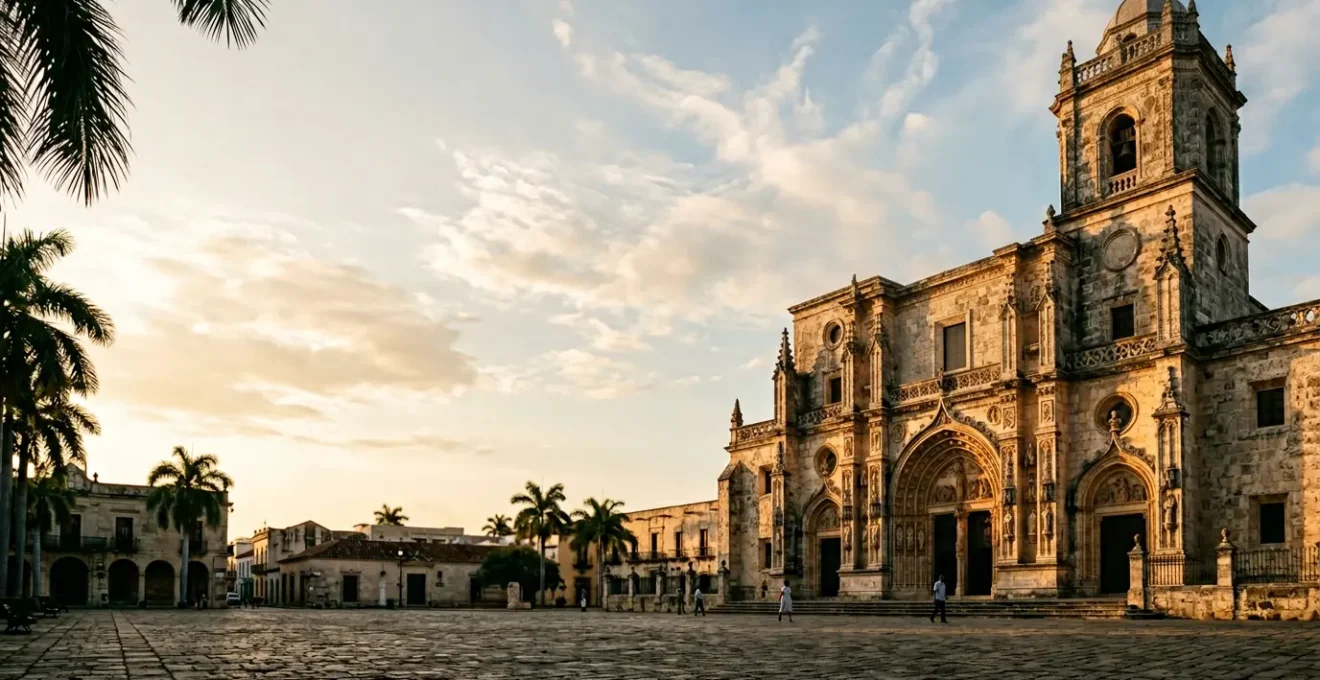 Gothic and Baroque facade of Santo Domingo cathedral with coral limestone details