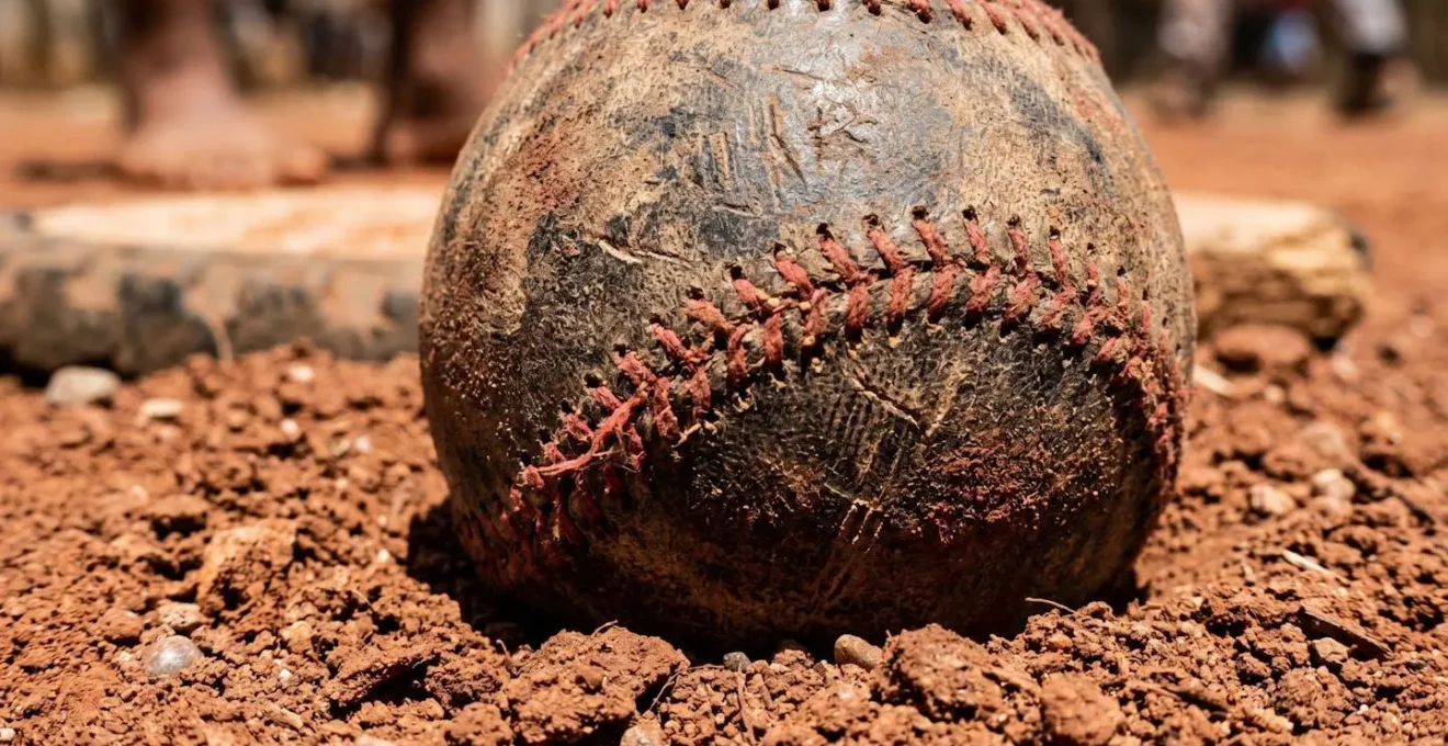 Children playing baseball on a neighborhood dirt field in the Dominican Republic