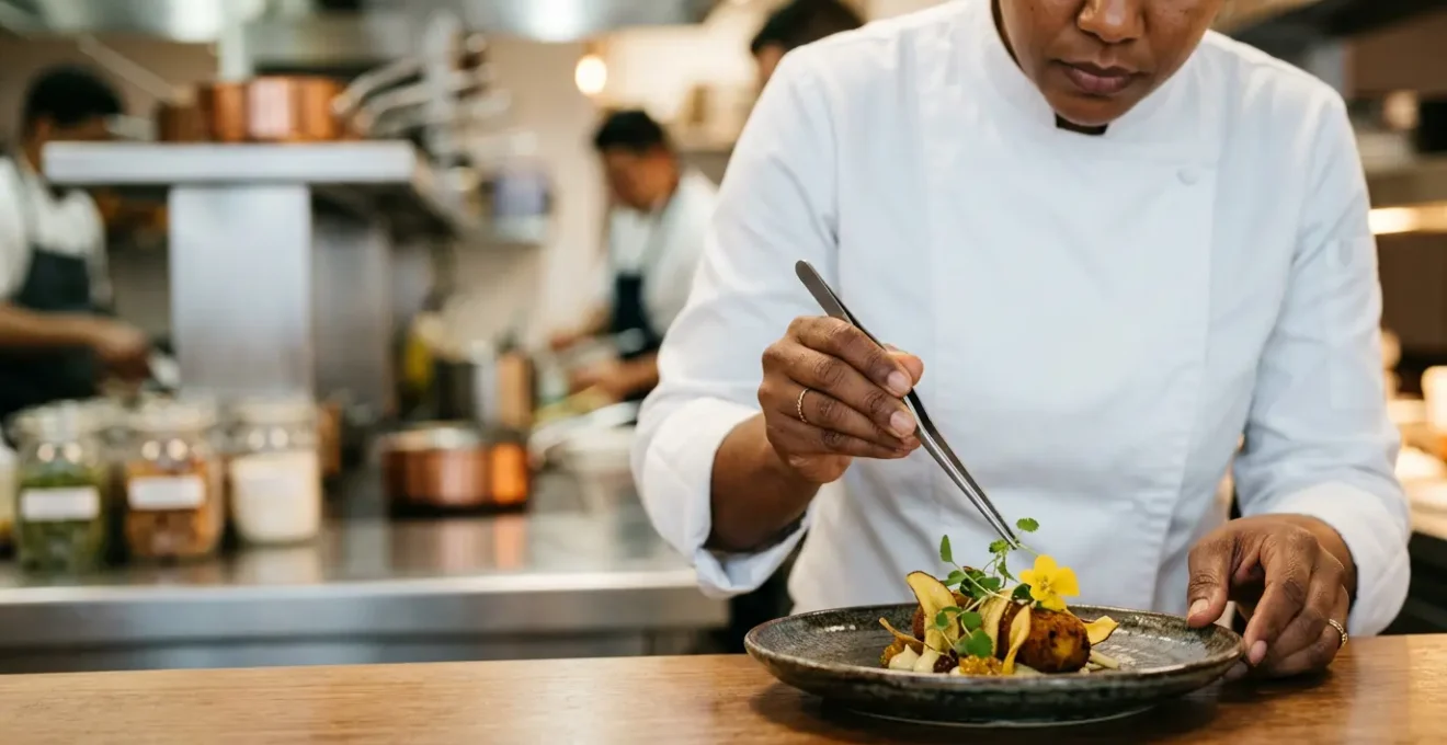 Dominican chefs preparing innovative dishes showcasing the New Dominican Kitchen movement with traditional ingredients transformed into modern cuisine