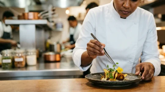 Dominican chefs preparing innovative dishes showcasing the New Dominican Kitchen movement with traditional ingredients transformed into modern cuisine