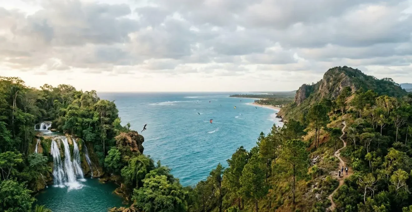 Adventurers experiencing multiple extreme sports in Dominican Republic's diverse landscapes