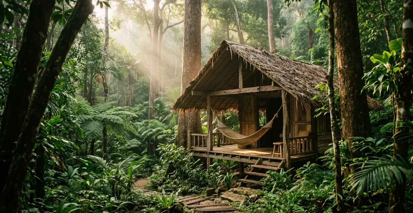 Immersive jungle lodge experience with natural sustainable living