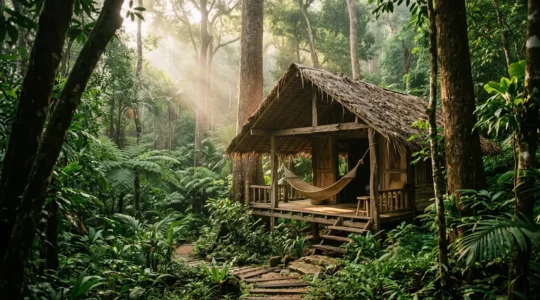 Immersive jungle lodge experience with natural sustainable living