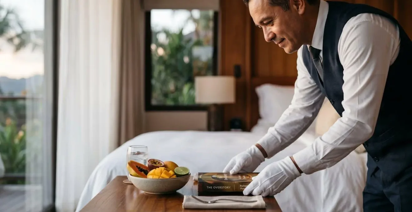 Butler arranging personalized amenities in a luxury resort suite