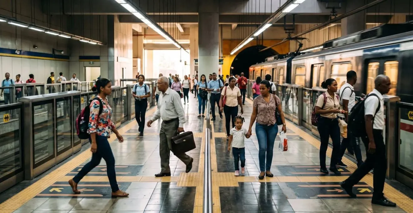 Modern Santo Domingo metro station interior with passengers