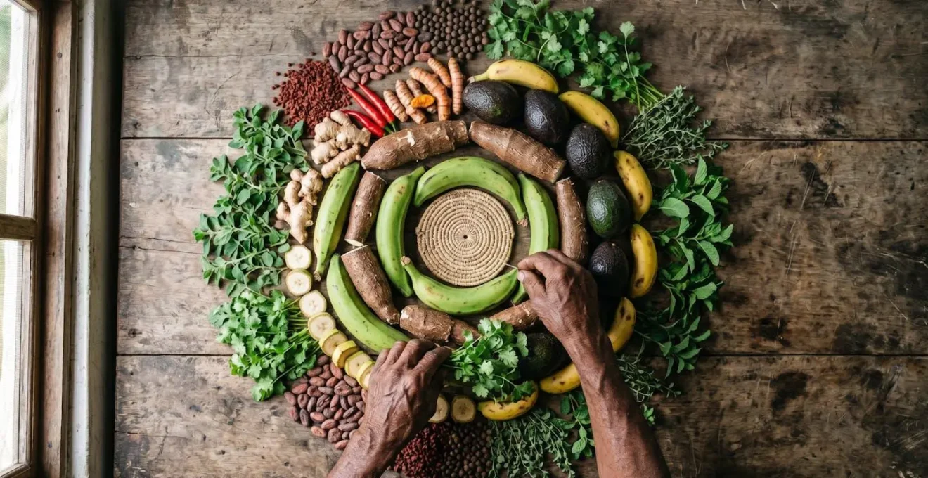 Hands preparing traditional Dominican ingredients